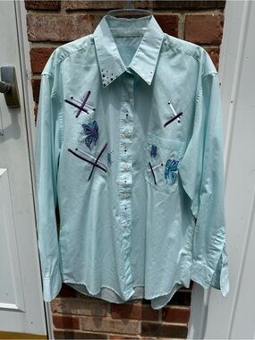 MiLi Designs? Woman's S? Lime Green Stripe Butterfly Appliqué Long Sleeve Shirt